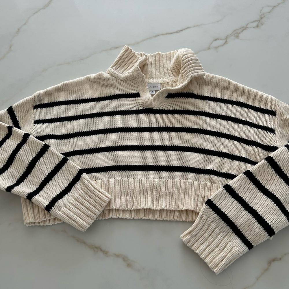 La Hearts Cream and Black Turtleneck Sweater